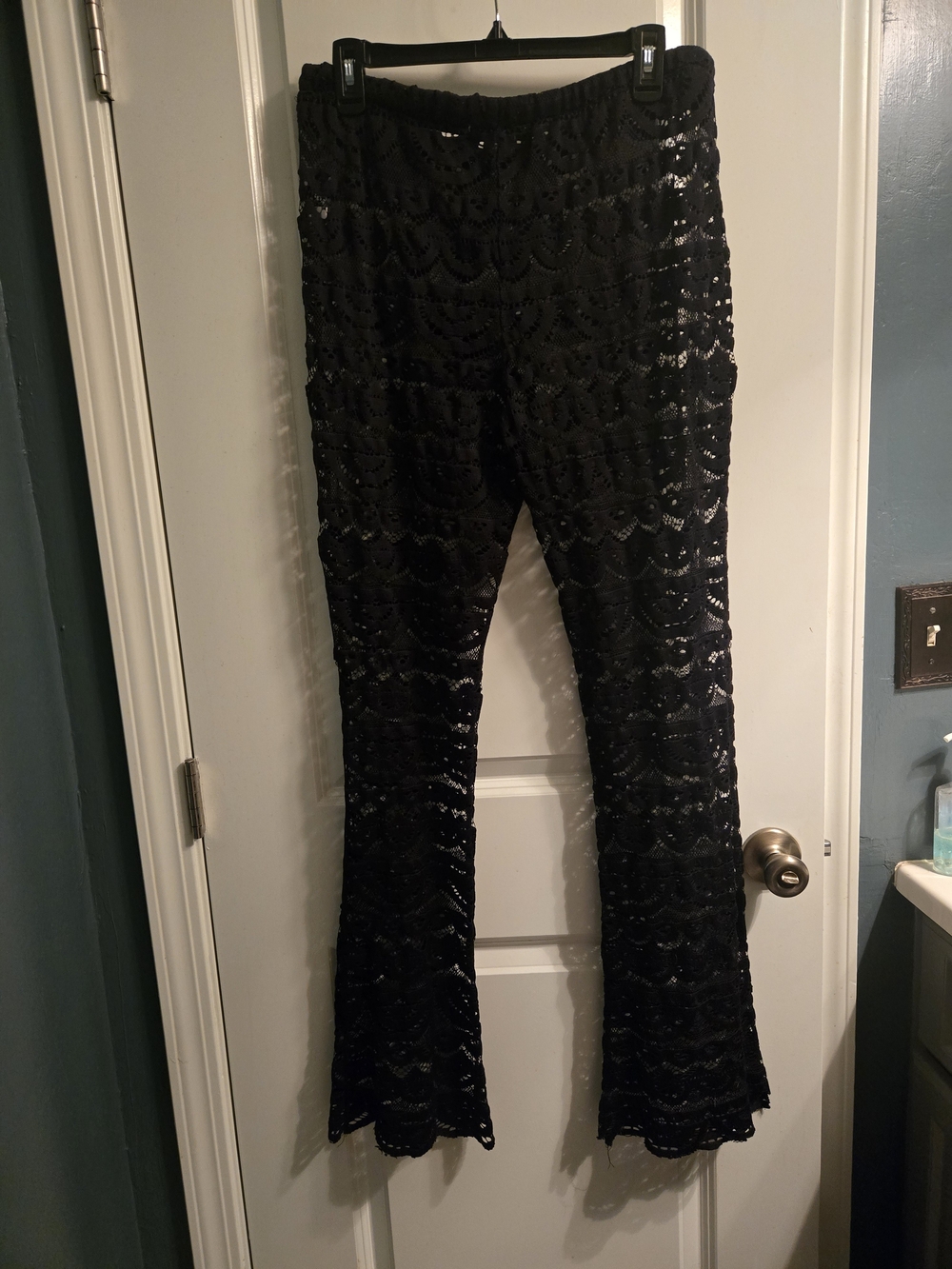 Black Lace Flare Pants/Swimsuit Cover Up with Drawstring Waist